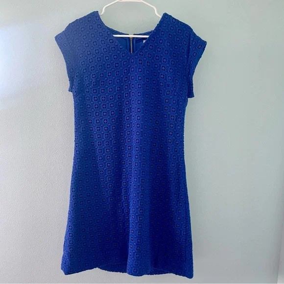 KATE SPADE NEW YORK Guipure Lace A-Line Mini Dress Cap-Sleeve Blue Women's 10 - Picture 2 of 13